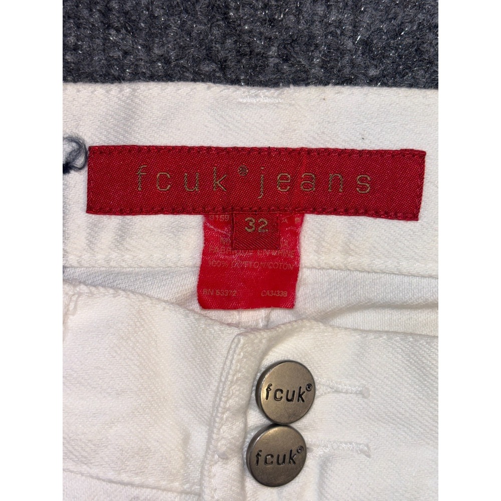FCUK Bootcut Jeans Womens 32 White Denim Light Wash Grunge Streetwear Button Fly - Picture 7 of 11